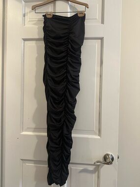 Black Ruched Strapless Maxi Dress